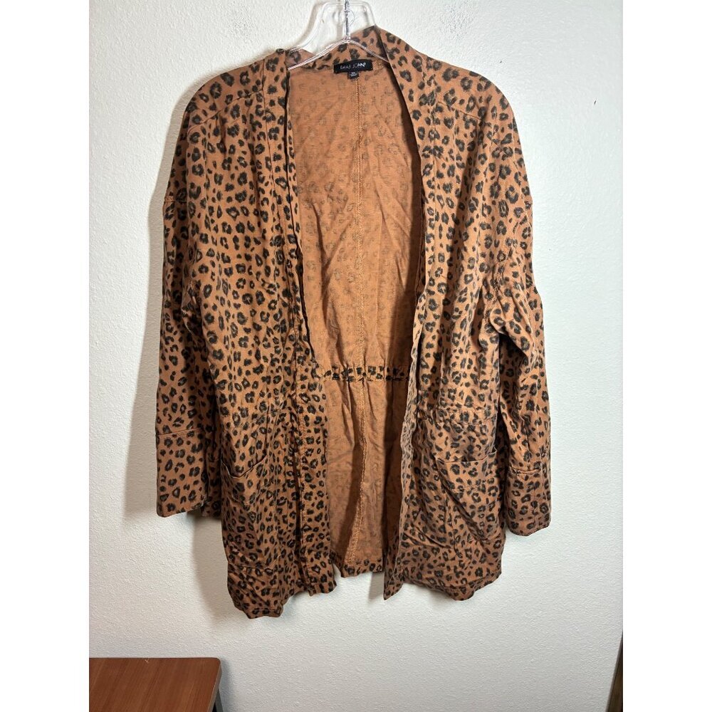 Dear John Cardigan Style Jacket Animal Print Casual Denim Brown Size XS